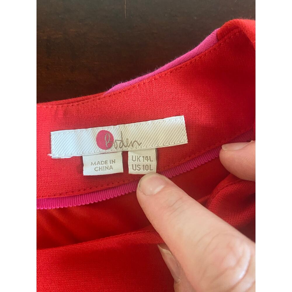 Boden Emily Ponte Red Pink Colorblock Cotton Blend Fit & Flare Dress 10 Tall - Picture 6 of 8